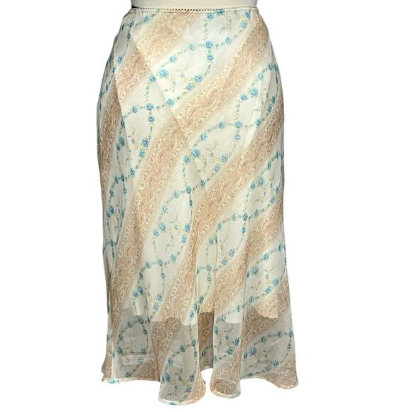GAS Vintage 90s Y2K Skirt XL Beige Blue Floral Pull On Fairy Cottage Romantic - Picture 3 of 10